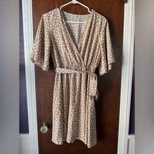 SHEIN Tan Leaf Print Midi Dress